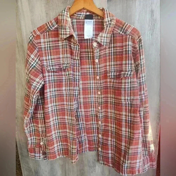 Patagonia Organic Cotton Vintage Orange Plaid Button Up Flannel Size 10 Women’s - Picture 2 of 8